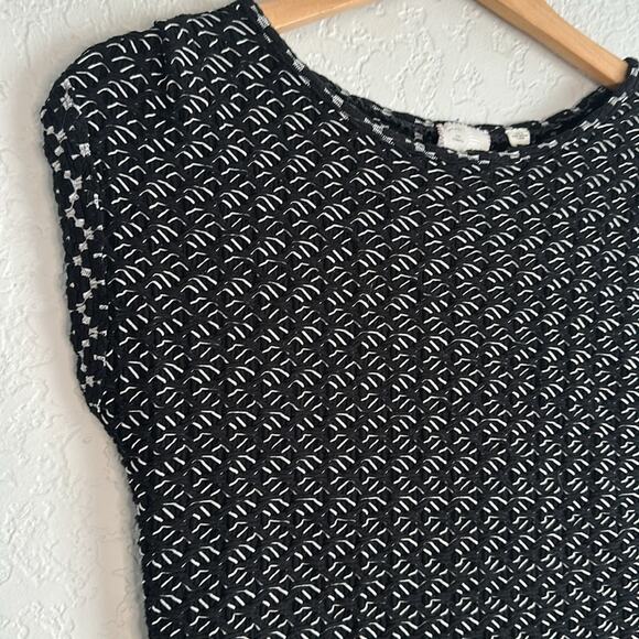 Anthropologie Postage Stamp Black Braided Knit Sweater Cap Sleeve Rayon Stretch - Picture 2 of 5